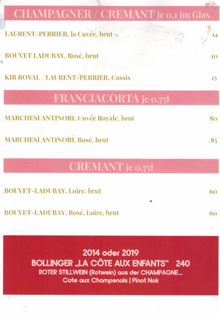 Champagnerkarte Seite 1