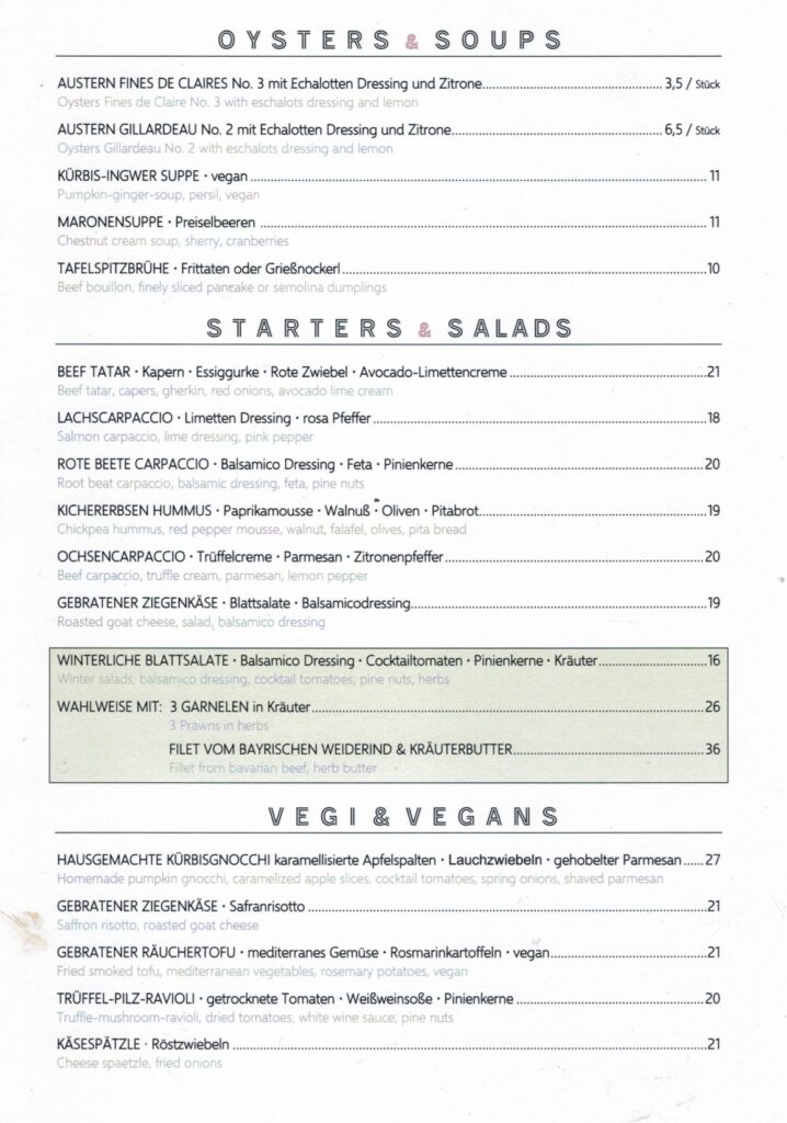 Speisekarte Seite 1