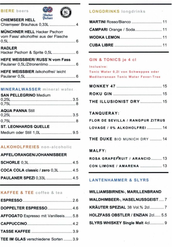 Getränkekarte Seite 1